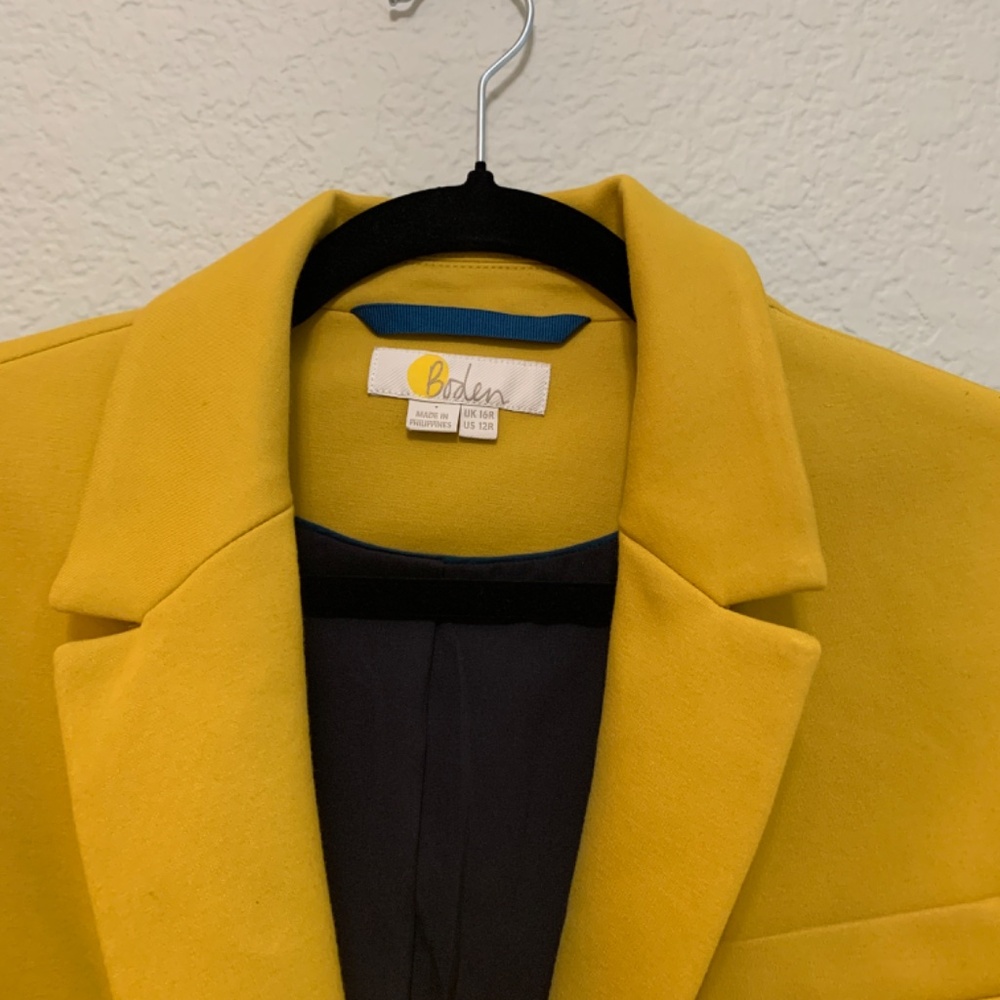 Boden Women's US Size 12R Mustard Yellow Stretch Jersey Blazer Office Career - Picture 2 of 14